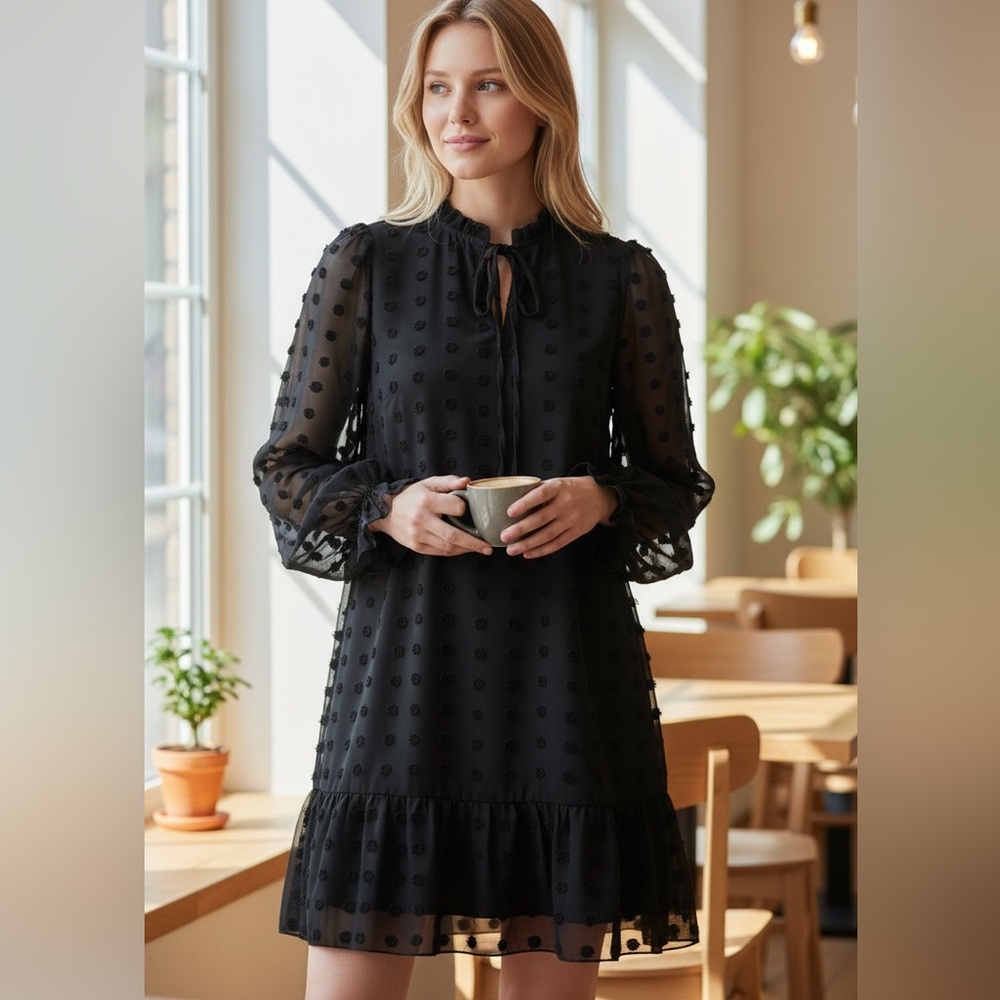 Elegant Black Polka Dot Dress
